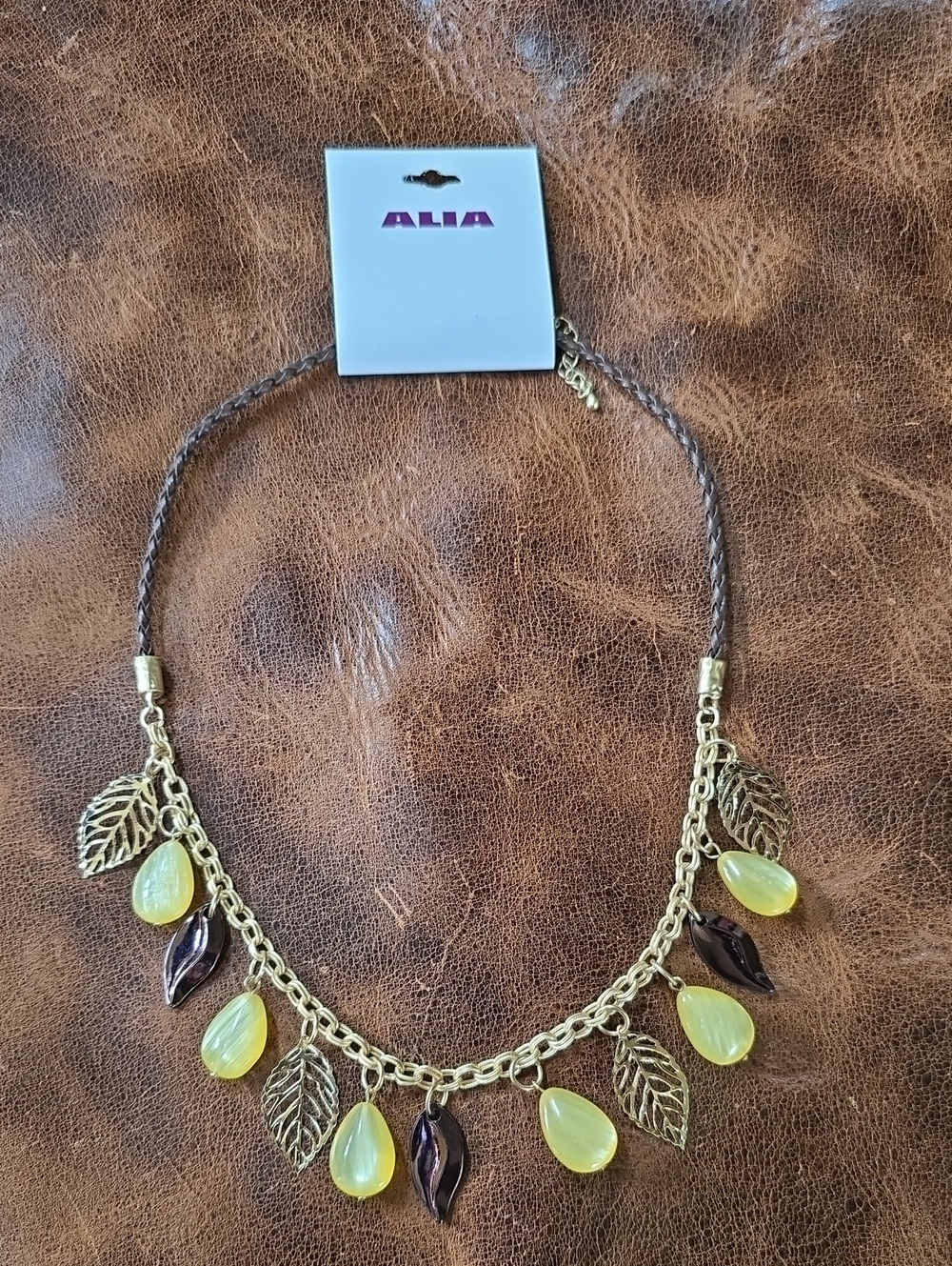 Alia Gold Leaf Necklace with Yellow Teardrop Charms